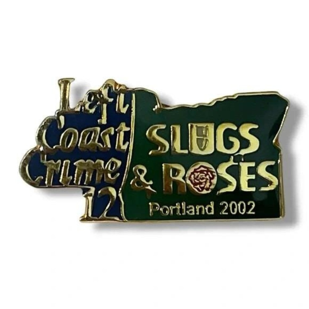 Left Coast Crime 12 Slugs & Roses Portland 2002 Vintage Lapel Vest Hat Pin A17